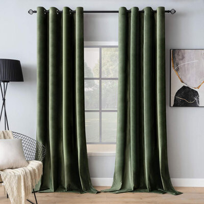 Velvet Curtains, Olive Green Elegant Loop Curtains, Heat Insulation, Sound Insulation And Light-Blocking Curtains/Curtains Suitable For Classical Livi