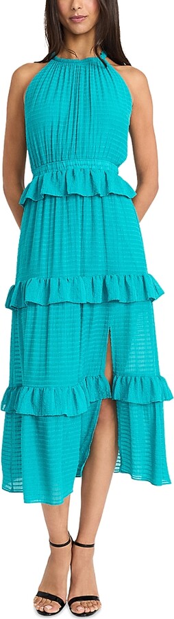 Donna Morgan Ruffle Tiered Halter Neck Midi Dress