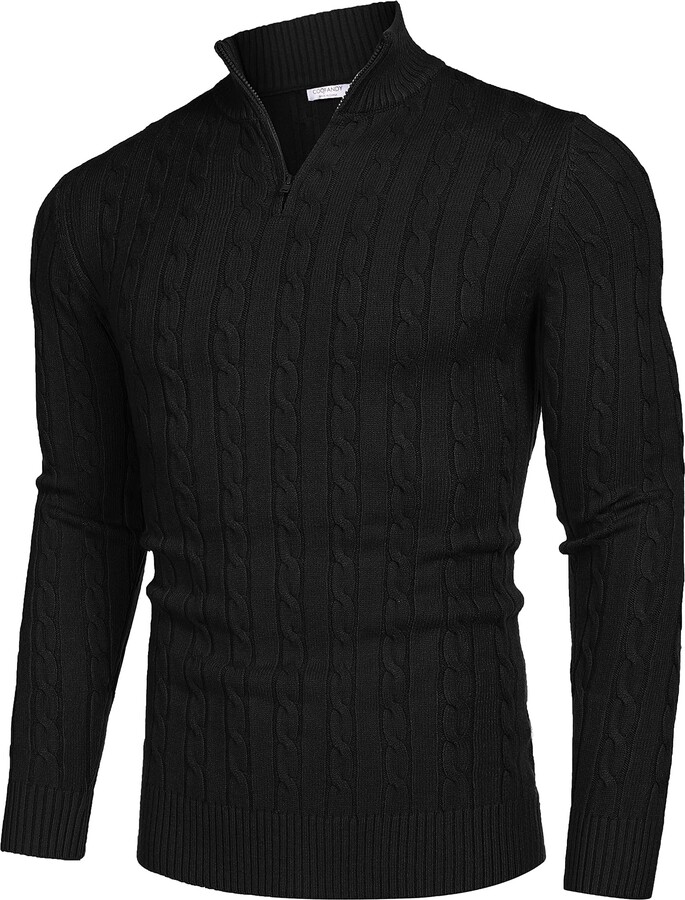COOFANDY Men's Quarter Zip Sweater Slim Fit Casual Knitted Turtleneck