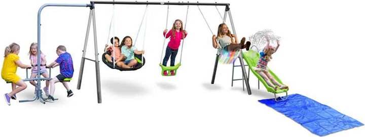 XDP Recreation Playground Park Playset 3-8 Years Old with Water Slide and Triple Fun Go Round