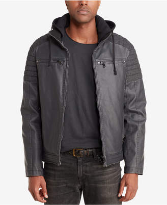 Sean John Men's Faux-Leather Hooded Moto Jacket, Created for Macy's