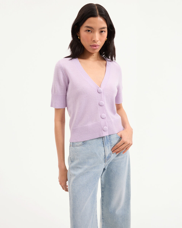 Solene Short-Sleeve Cashmere Cardigan