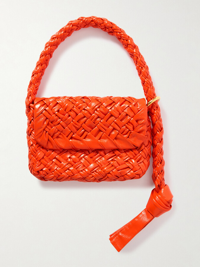Bottega Veneta Kalimero Città Gathered Intrecciato Leather Shoulder Bag - Orange