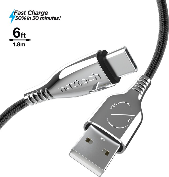 Naztech Titanium USB to USB-C Braided Cable 6ft