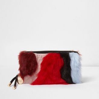 River Island Womens Red multi-coloured faux fur zip around purse
