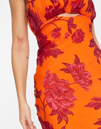 ASOS DESIGN ruched bust cut out bias maxi dress in orange floral print -  ShopStyle