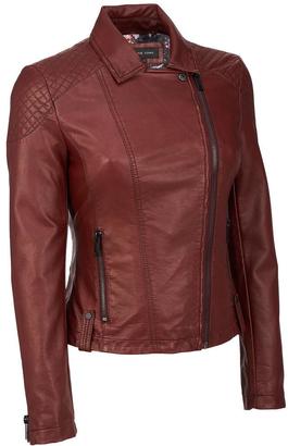 Black Rivet Womens Faux-Leather Cycle Jacket W/ Quilted Shoulders