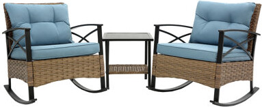 East Urban Home 3PCS Rocking Rattan Set Leisure Chair Outdoor Rattan Rocking Chair Set
