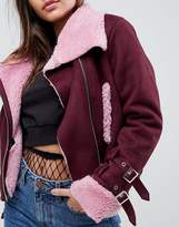 Thumbnail for your product : ASOS DESIGN Faux Suede Cropped Jacket with Funnel Neck