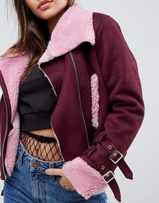 ASOS DESIGN Faux Suede Cropped Jacket with Funnel Neck