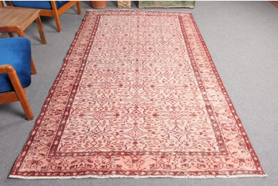 Red Barrel Studio Large Vintage Turkish Oushak Wool Rug in Vibrant Red for Bedroom or Living Room Decor