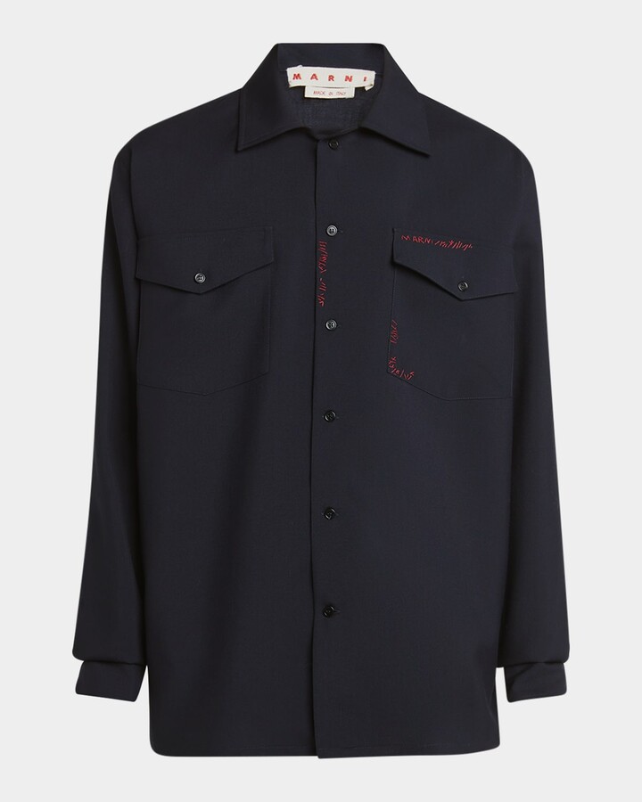Marni Men's Embroidered Logo Sport Shirt