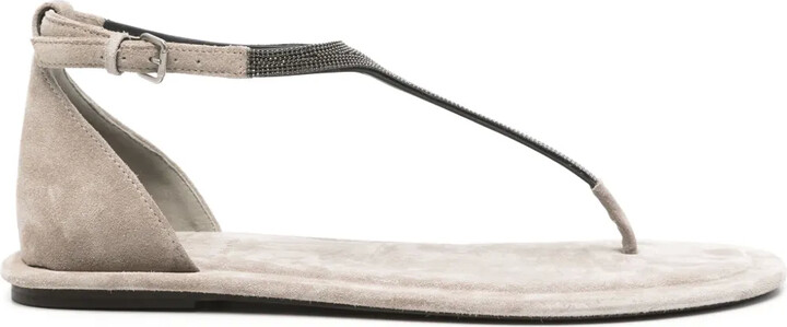 Brunello Cucinelli Monili-chain suede flat sandals