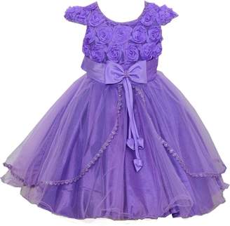 Shiny Toddler 3D Rose Pearls Princess Flower Girl Birthday Party Dress M/5