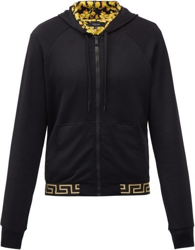 Versace Baroque-lined Zip-up Hooded Sweatshirt - Black Multi - ShopStyle