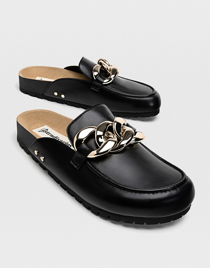 Stradivarius slip on loafer with chain buckle detail - ShopStyle Flats