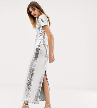 Warehouse x Ashish sequin maxi skirt in silver