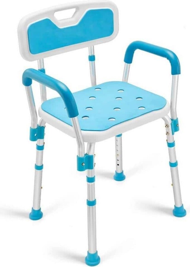 Numhew Aluminum Shower Chair in Blue with Back and Arms, Bathtub Seat, Adjustable Shower Bench for Disabled and Elderly