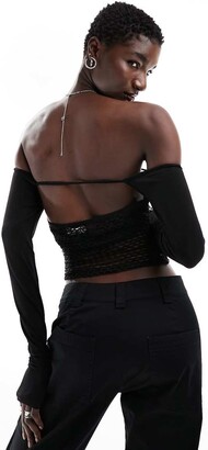 black long sleeve cut out crop top