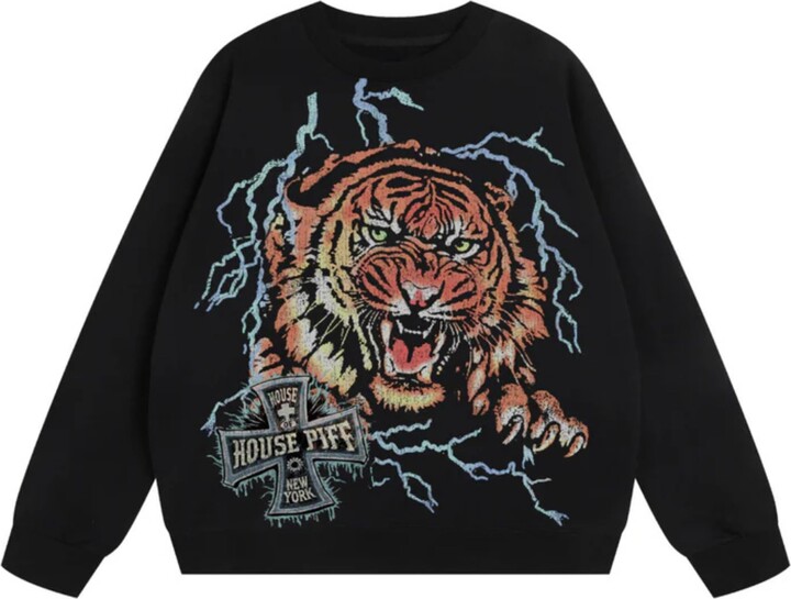 House Of Piff Electric Tiger Black Sweatshirt – Bold Streetwear Graphic Pullover for Men & Women (US