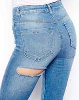 Thumbnail for your product : ASOS Ridley High Waist Ultra Skinny Jeans in Light Wash Blue with Knee & Back Thigh Rip