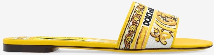 Dolce & Gabbana Bianca Majolica Embroidered Flat Sandals