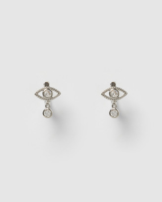 Izoa Women's Silver Earrings - Nour Evil Eye Huggie Earrings
