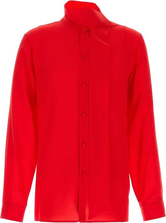 Valentino Scarf Collar Button-Up Shirt