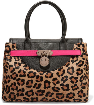 Hill & Friends Happy neon leather-trimmed leopard-print calf hair tote