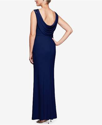 Alex Evenings Embellished Draped Cowl Gown
