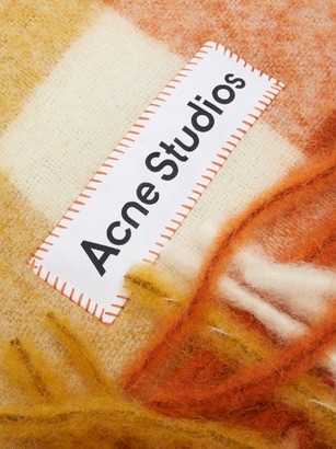 Acne Studios Large-check Logo-label Felted Scarf - Orange