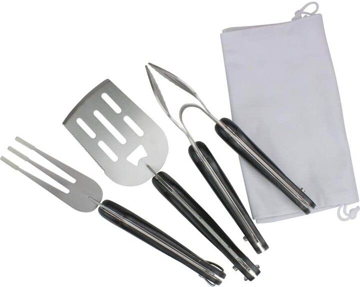 18 in. Black and Silver Folding BBQ Tool Set ((Set of 3)