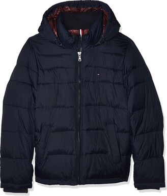 tommy hilfiger men's classic hooded puffer jacket red white blue