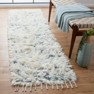 Union Rustic Duena Hand Knotted Wool/Viscose Abstract Rug in Ivory/Blue