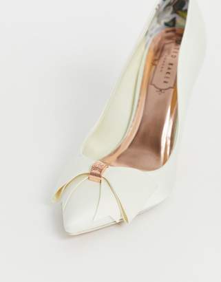 Ted Baker ivory satin bow detail heeled court shoe