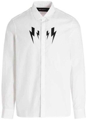 Neil Barrett Mirrored Thunderbolt Print Loose Fit Shirt