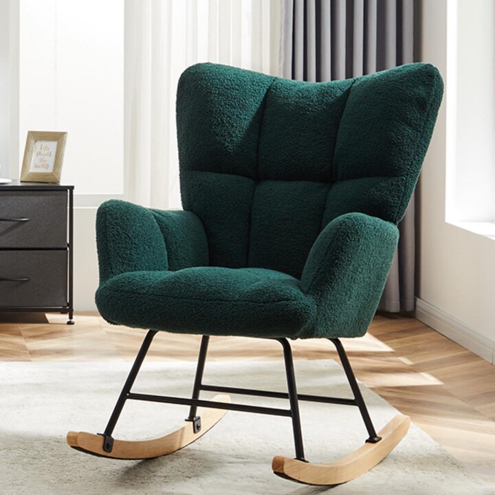 HealSmart Nursery Rocking Chair Teddy - Upholstered Comfy Glider Rocker with High Back Armchair
