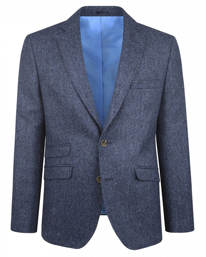 Torre Herringbone Tweed Suit Jacket - Navy - ShopStyle