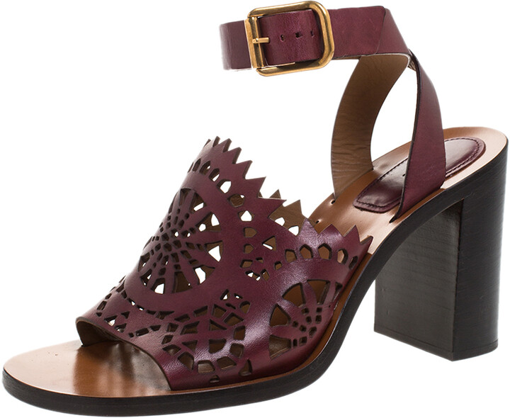 burgundy laser cut heels