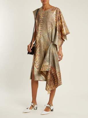 J.W.Anderson Asymmetric-detail Patchwork Jacquard Dress - Womens - Gold