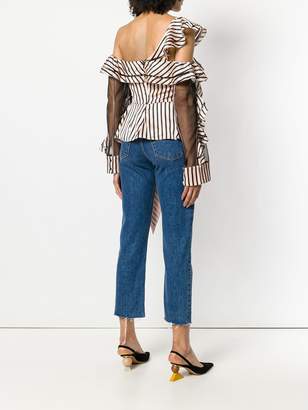 Self-Portrait asymmetric striped blouse
