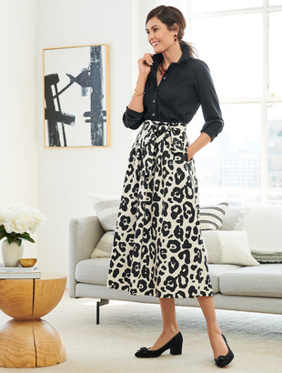 Talbots Pleated Tie Waist Leopard Skirt