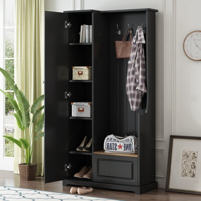 Stylish Hall Tree with Flip-Up Bench & Adjustable Shelves – Entryway, Mudroom, Coat Rack & Shoe Storage, White
