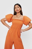 Thumbnail for your product : Nasty Gal Womens Why So Puff Sleeve Shirred Culotte Jumpsuit - Orange - 6