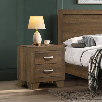 Loon Peak Miquell Oak Finish Nightstand with 2 Drawers for Bedroom