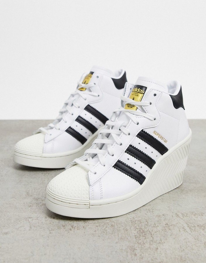 adidas Superstar '80s heeled sneakers in white and black - ShopStyle