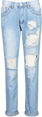 boohoo Mid Rise Relaxed Fit Open Knee Boyfriend Jeans