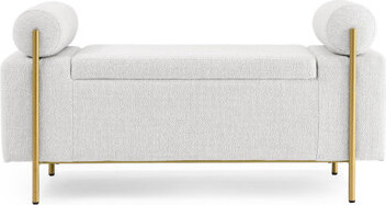 George Oliver Elegant Upholstered Velvet Storage Bench With Cylindrical Arms And Iron Legs For Hallway Living Room Bedroom