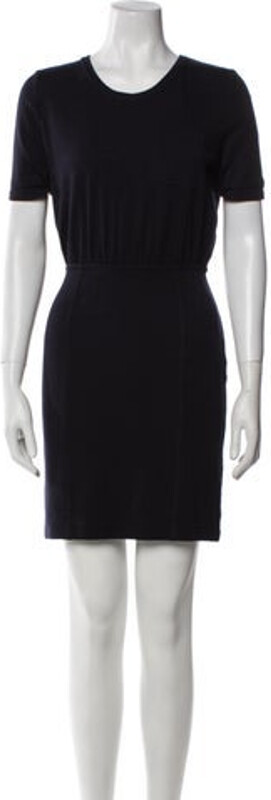 Burberry Brit Wool Sheath Dress Black Cutout Accent Short Sleeve with Crew Neck Exposed Zip Closure at Back Designer size 38.