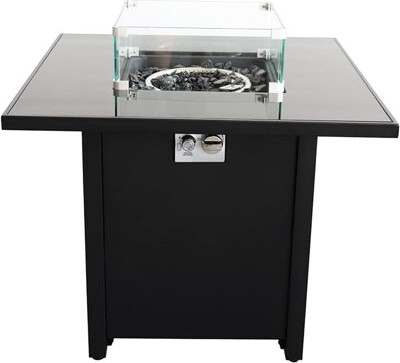 Latitude Run Stylish 30 Inch Steel Black Outdoor Fire Pit, 40000 , With Lid, Cover, Wind For Garden Use Graceful Patio